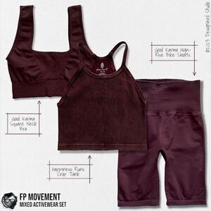 FP MOVEMENT SET: GOOD KARMA SQUARE NECK BRA + BIKE SHORTS + HAPPINESS RUNS CROP